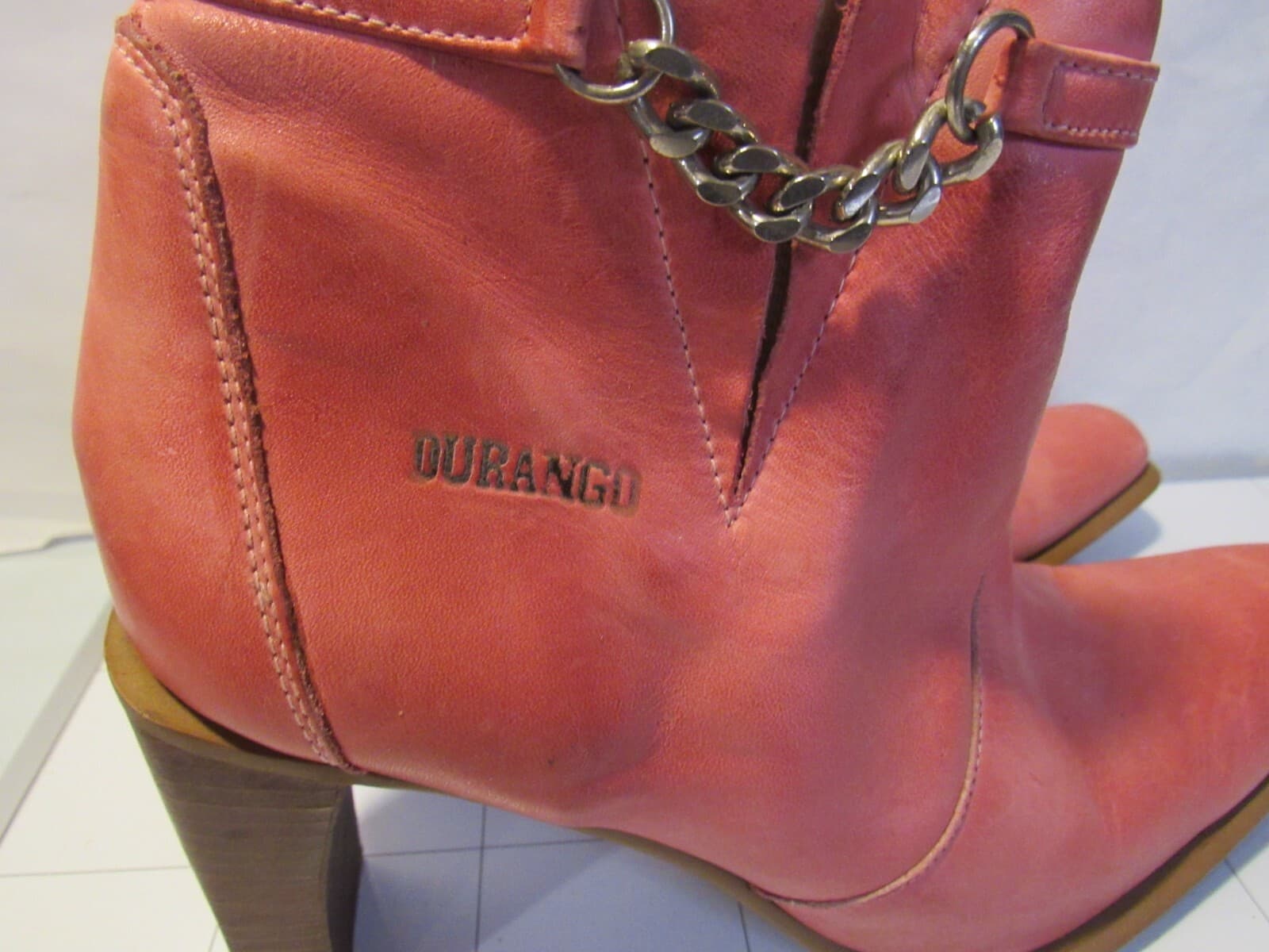 Durango Ankle Heel Boots Pink Leather Booties Size 10 M C50M - Thumbnail 2