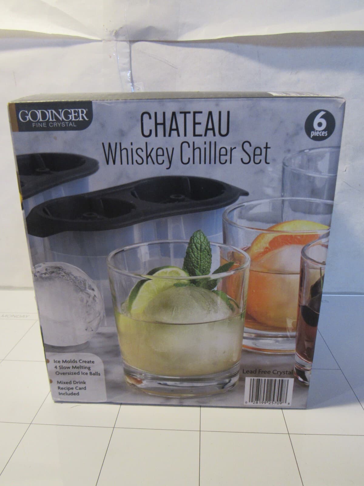 Godinger Fine Crystal Chateau Whiskey Chiller Set w Ice Mold 10oz 6 Pieces C54M