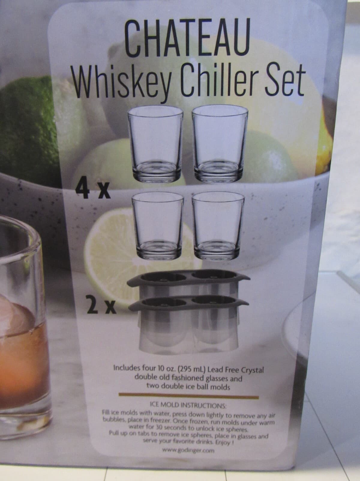 Godinger Fine Crystal Chateau Whiskey Chiller Set w Ice Mold 10oz 6 Pieces C54M - Thumbnail 3