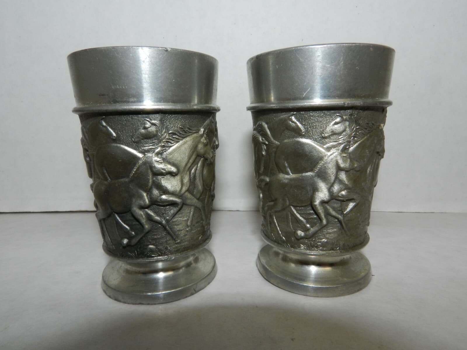 Feinzinn GES.GESCH. NK W Germany Pewter Footed Shot Glass FEIN ZINN Pair T28K