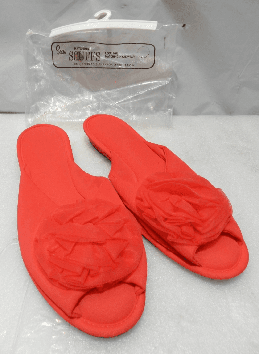 Vintage Sears Peep Toe Scuffs Slippers RED Sz 8-9 Never Worn (H3J)