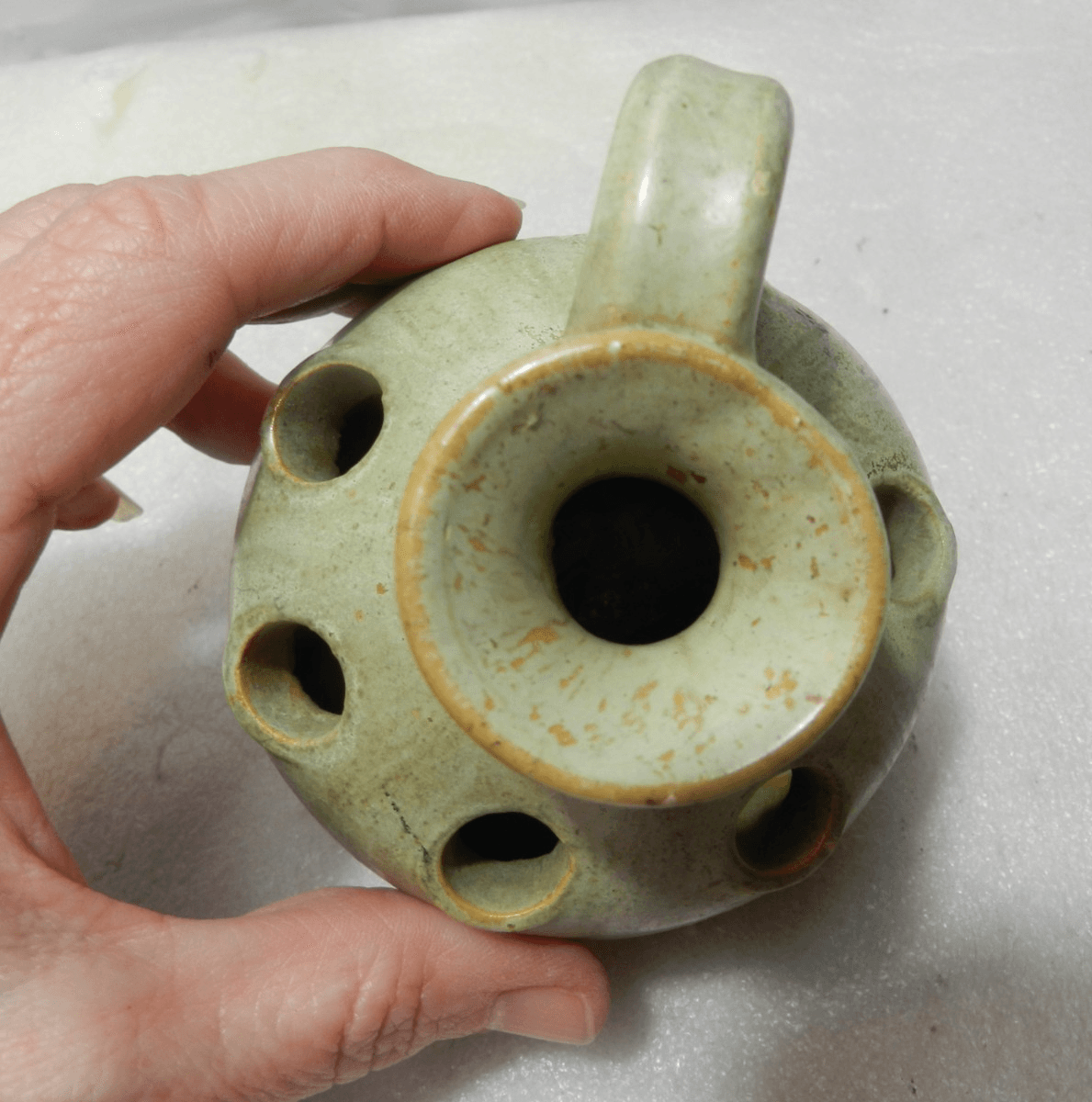 4" Flower Frog Mini Jug- Handmade by North State Pottery Sanford NC- Marked D38S - Thumbnail 6