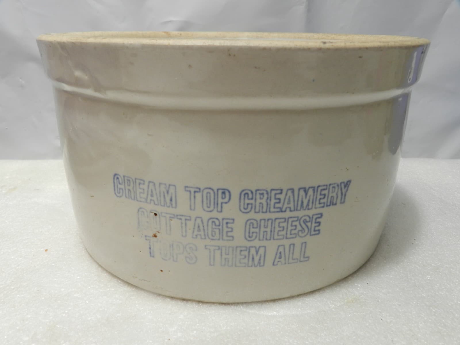 Rare Cream Top Creamery Dairy Advertising Stoneware Cottage Cheese Crock 8" D37S