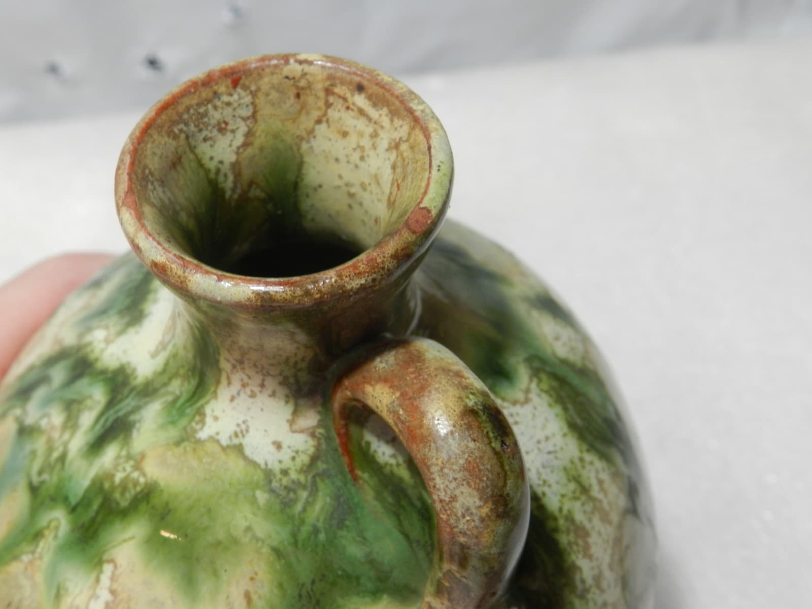 Vintage Pottery Yellow & Green Glaze 5” Earthenware Jug Orjol Cruche D41S - Thumbnail 6