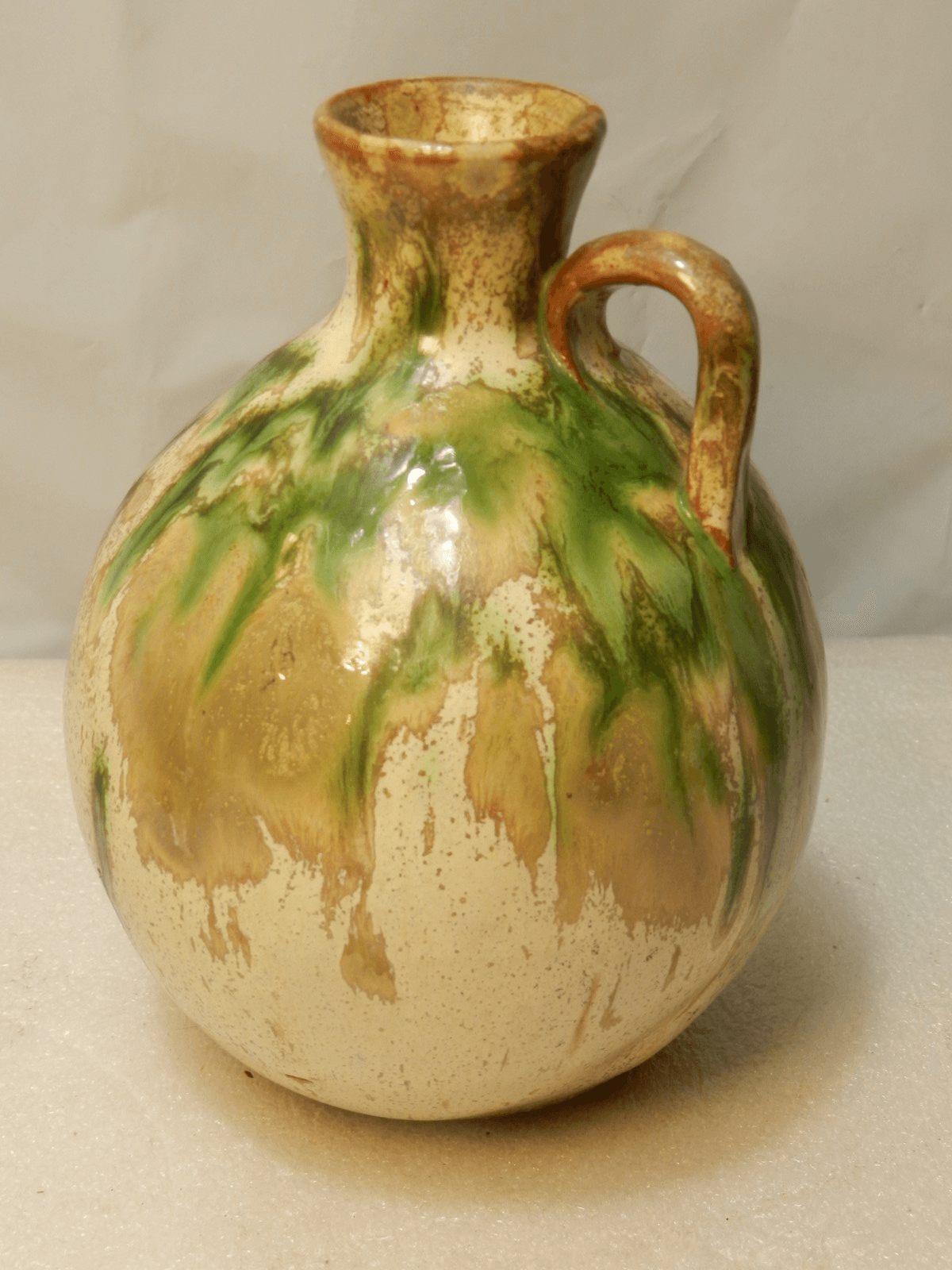 Vintage Pottery Yellow & Green Glaze 5” Earthenware Jug Orjol Cruche D41S - Thumbnail 2