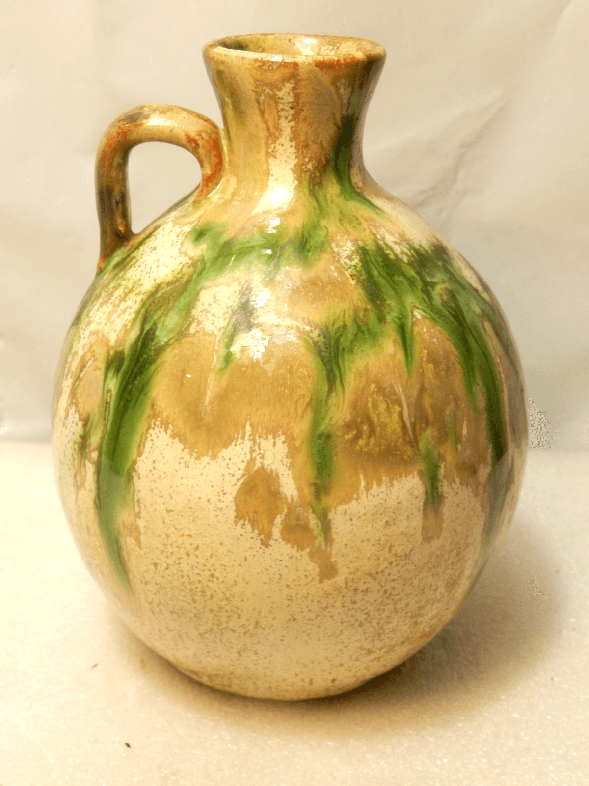 Vintage Pottery Yellow & Green Glaze 5” Earthenware Jug Orjol Cruche D41S