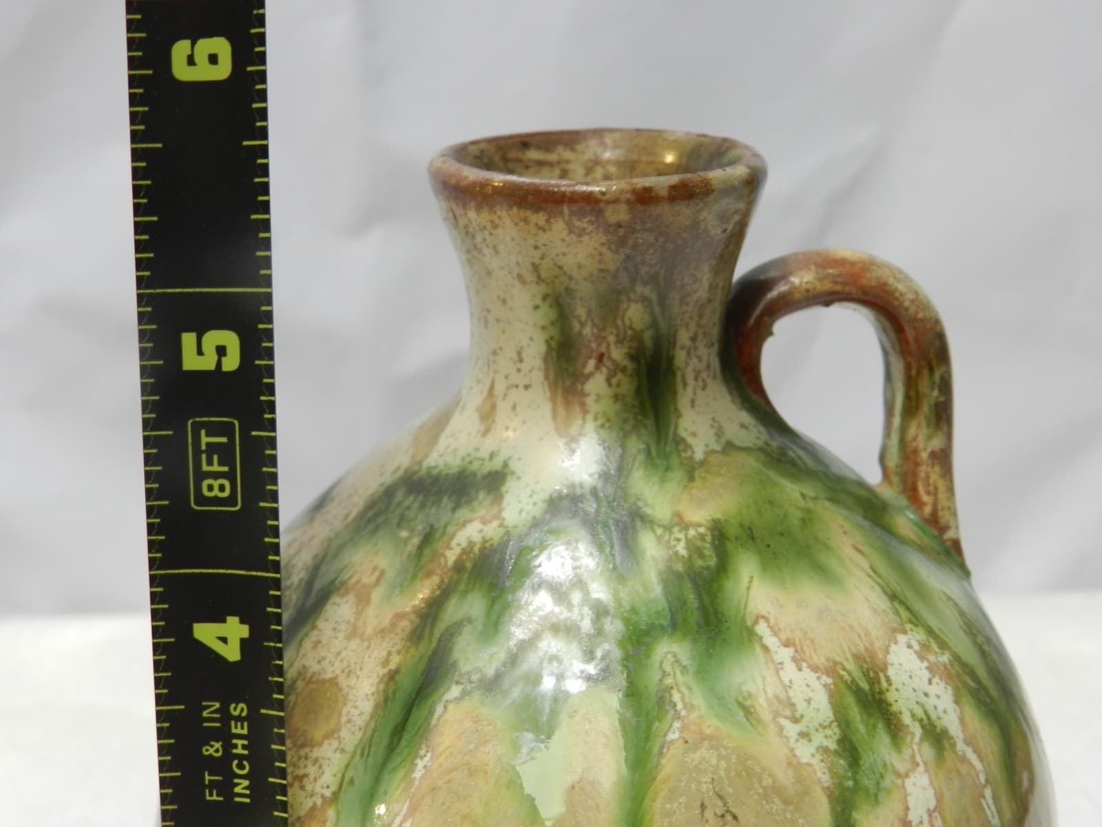 Vintage Pottery Yellow & Green Glaze 5” Earthenware Jug Orjol Cruche D41S - Thumbnail 5