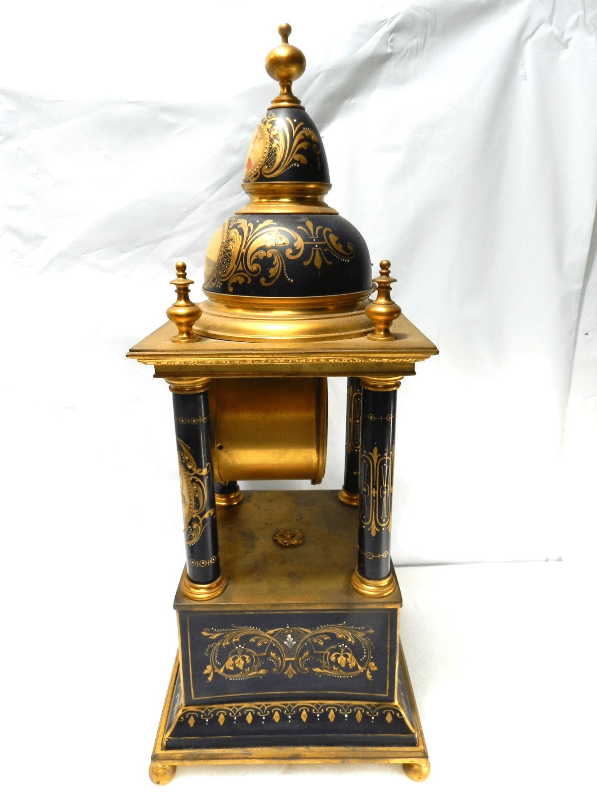 Vintage Royal Vienna Cobalt Porcelain Four-Column Portico Mantle Clock (F42JJ) - Thumbnail 5