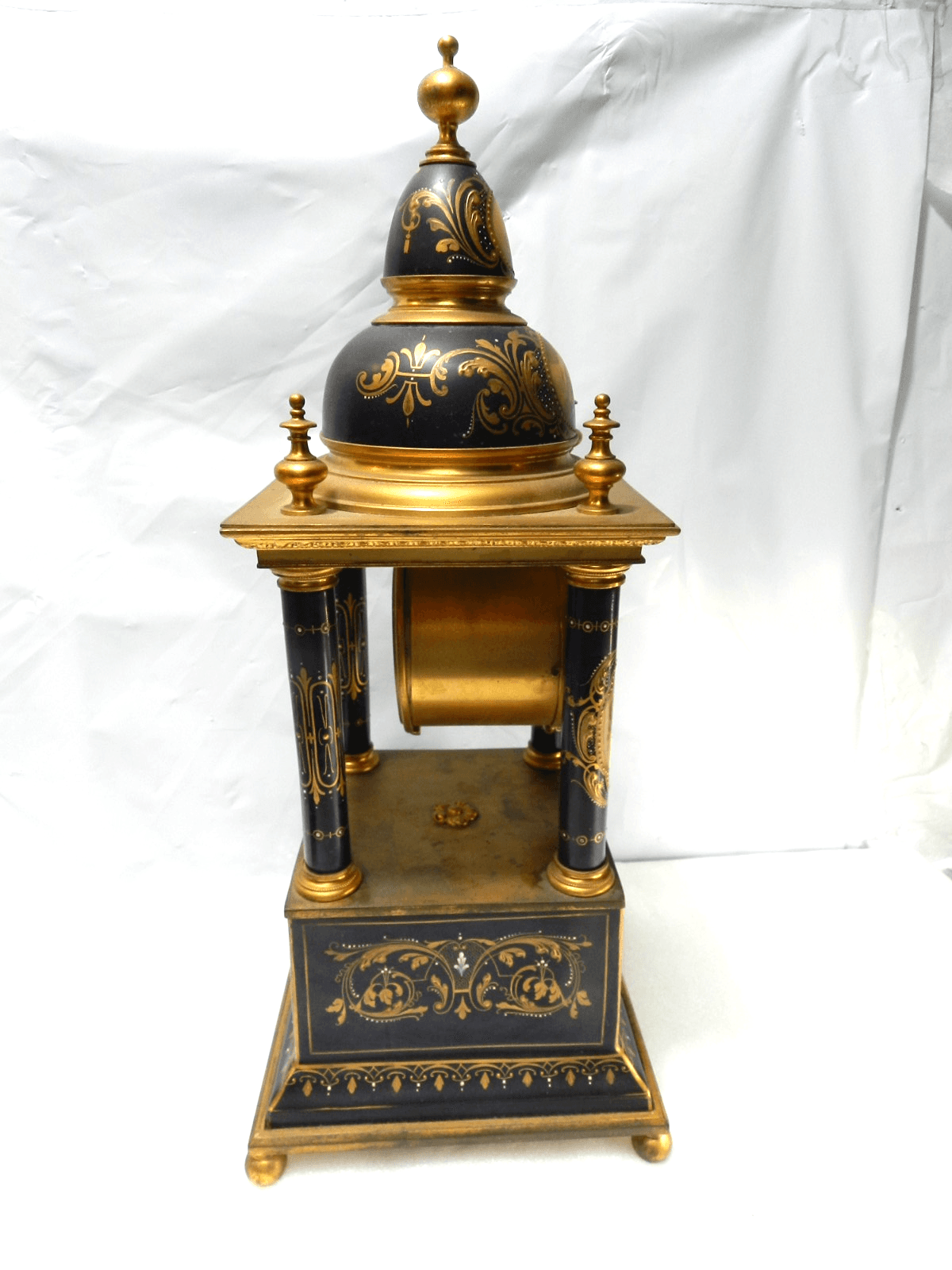 Vintage Royal Vienna Cobalt Porcelain Four-Column Portico Mantle Clock (F42JJ) - Thumbnail 7