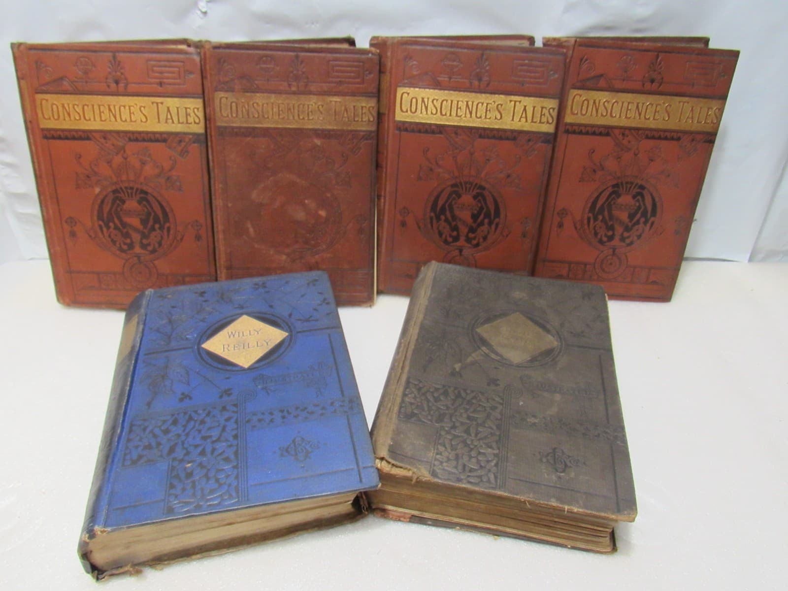 1800s Antique Books Consciences Tales Set & Willy Reilly Jane Eyre Hardcover B68