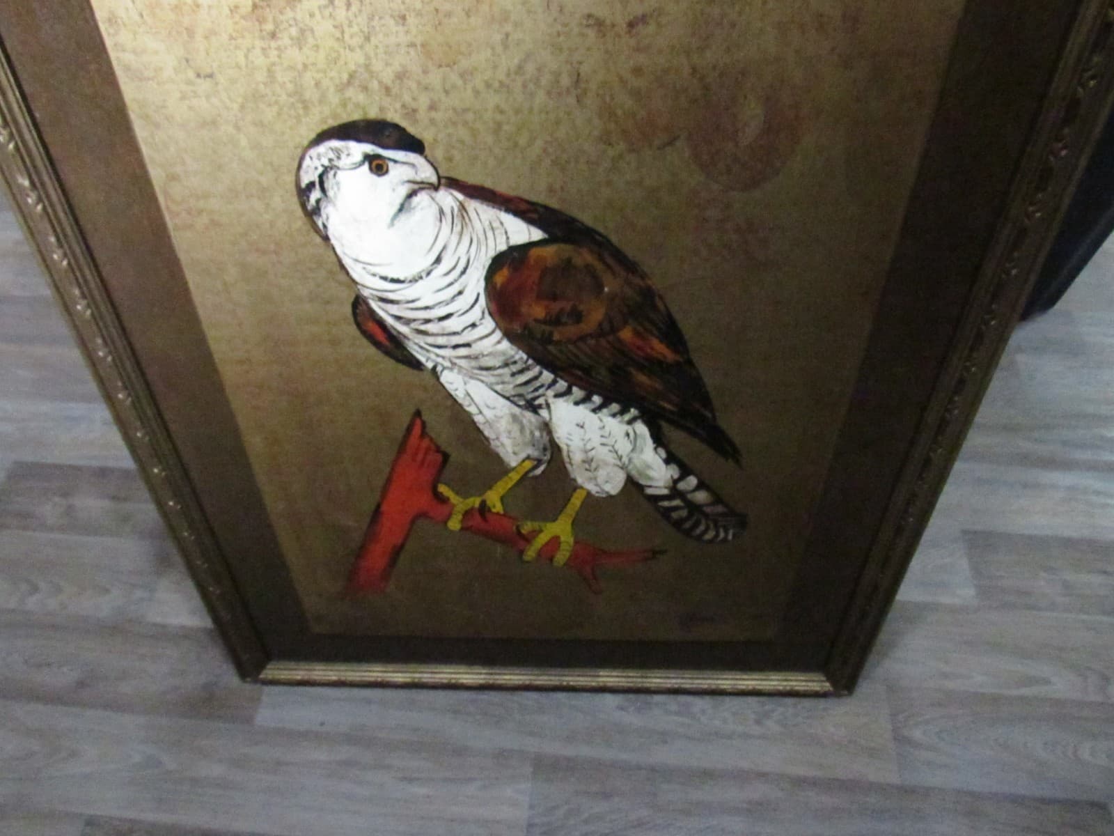Vintage Artwork Gyrfalcon Falcon painting Eliam Signed Framed 32.5"x25.5" - Thumbnail 4