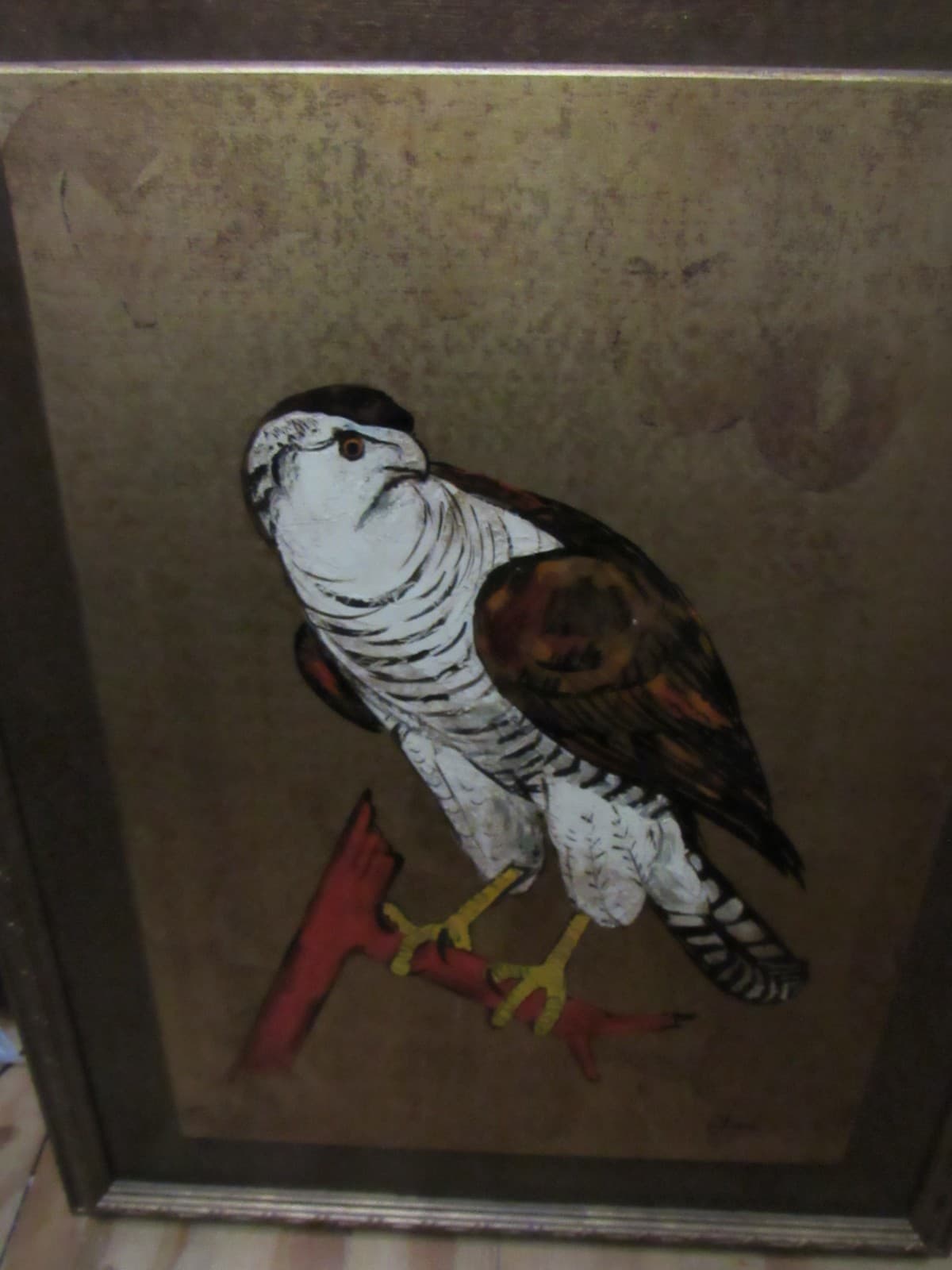 Vintage Artwork Gyrfalcon Falcon painting Eliam Signed Framed 32.5"x25.5" - Thumbnail 9