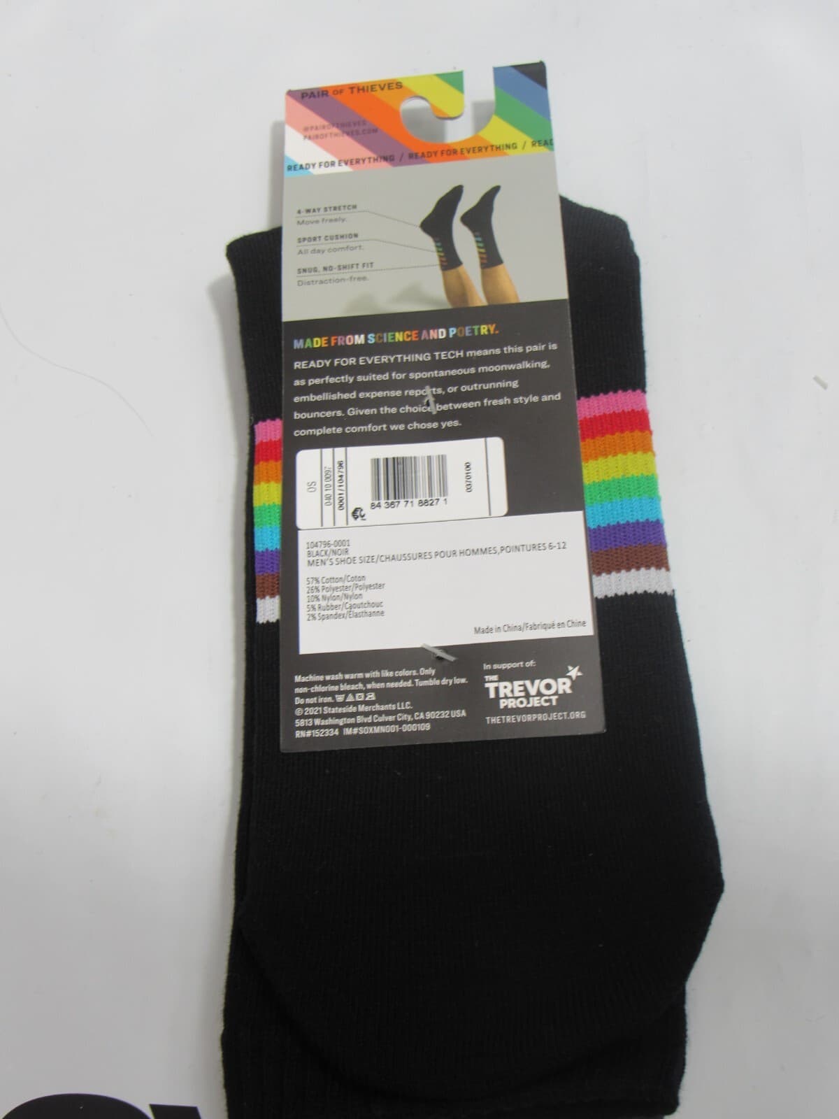 3 Pair of Thieves Crew " Trevor Project" Black Rainbow Pride Socks 6-12 (L38K) - Thumbnail 3