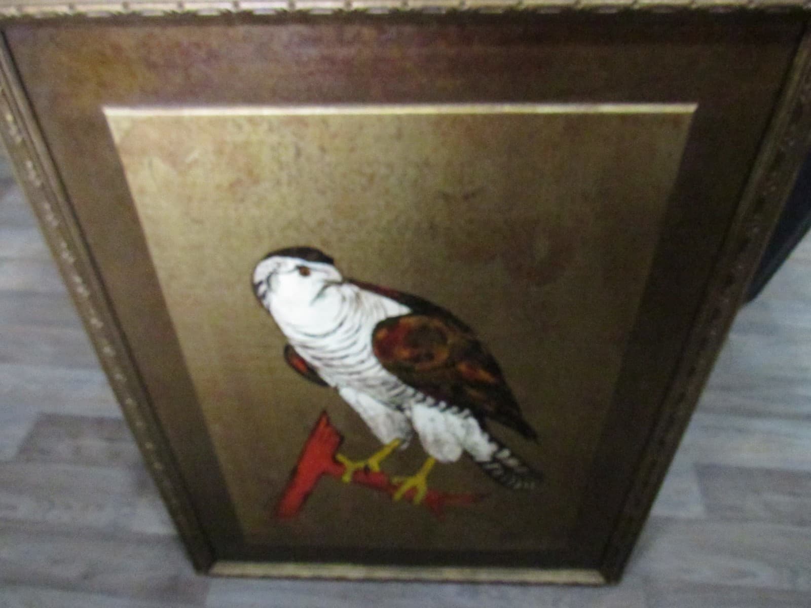 Vintage Artwork Gyrfalcon Falcon painting Eliam Signed Framed 32.5"x25.5" - Thumbnail 5