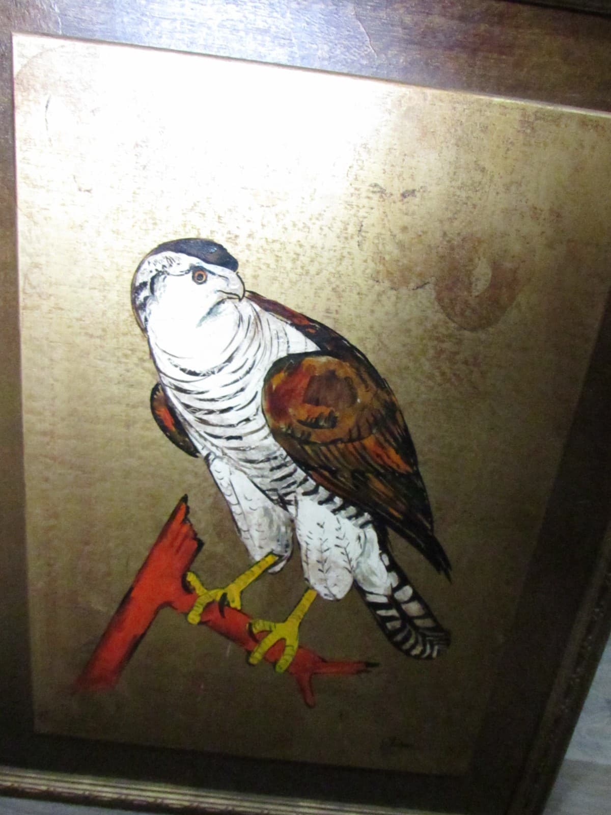 Vintage Artwork Gyrfalcon Falcon painting Eliam Signed Framed 32.5"x25.5" - Thumbnail 3