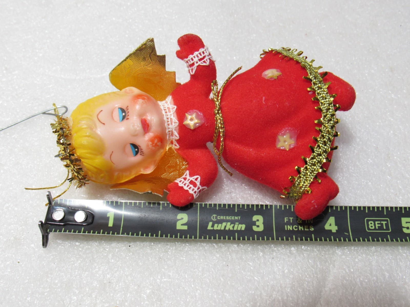 Vintage Christmas Felt Angel Flocked Ornament Japan 4" Red Dress (D49JJ) - Thumbnail 8