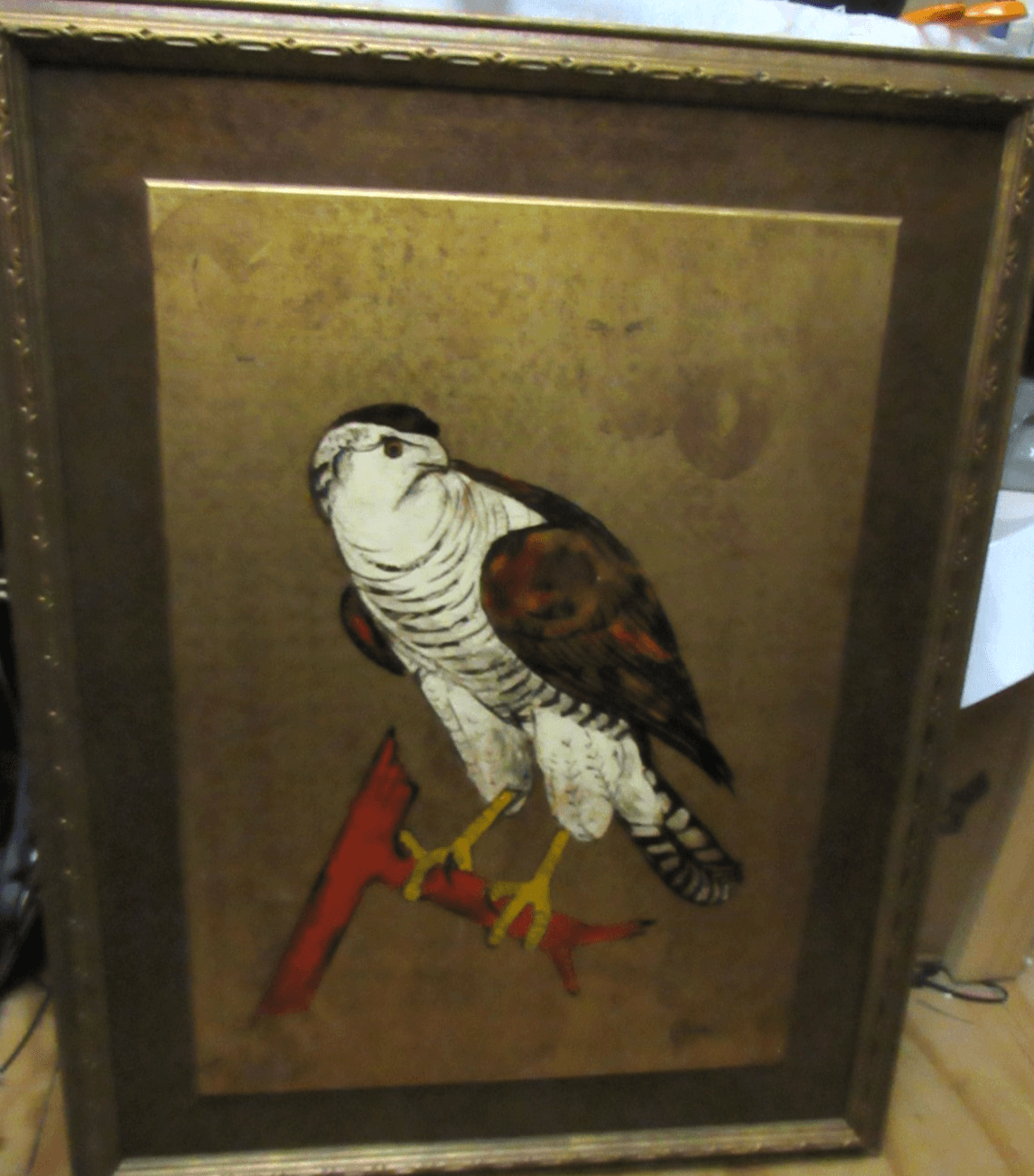 Vintage Artwork Gyrfalcon Falcon painting Eliam Signed Framed 32.5"x25.5" - Thumbnail 2