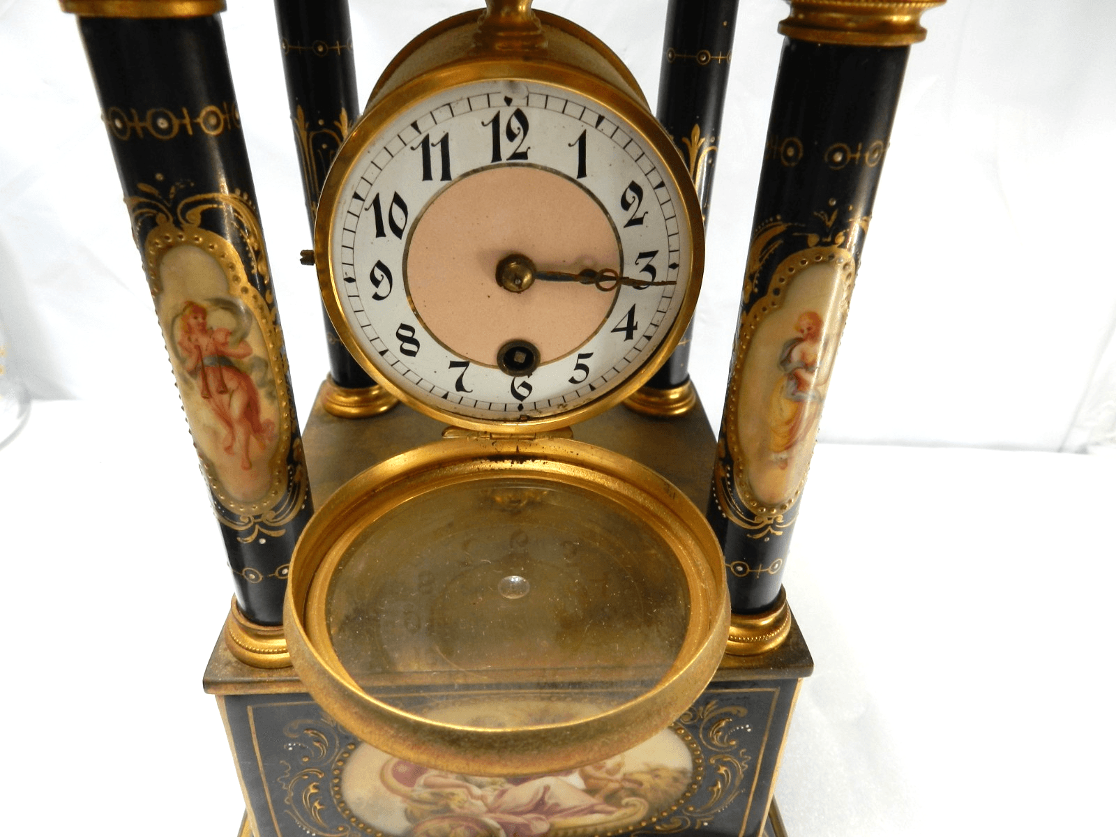Vintage Royal Vienna Cobalt Porcelain Four-Column Portico Mantle Clock (F42JJ) - Thumbnail 11