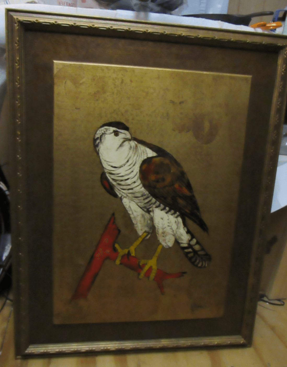 Vintage Artwork Gyrfalcon Falcon painting Eliam Signed Framed 32.5"x25.5"