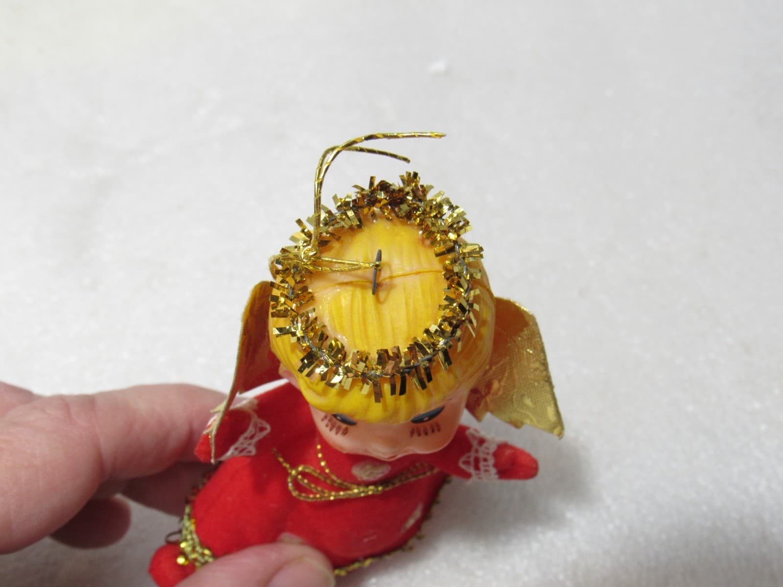 Vintage Christmas Felt Angel Flocked Ornament Japan 4" Red Dress (D49JJ) - Thumbnail 9