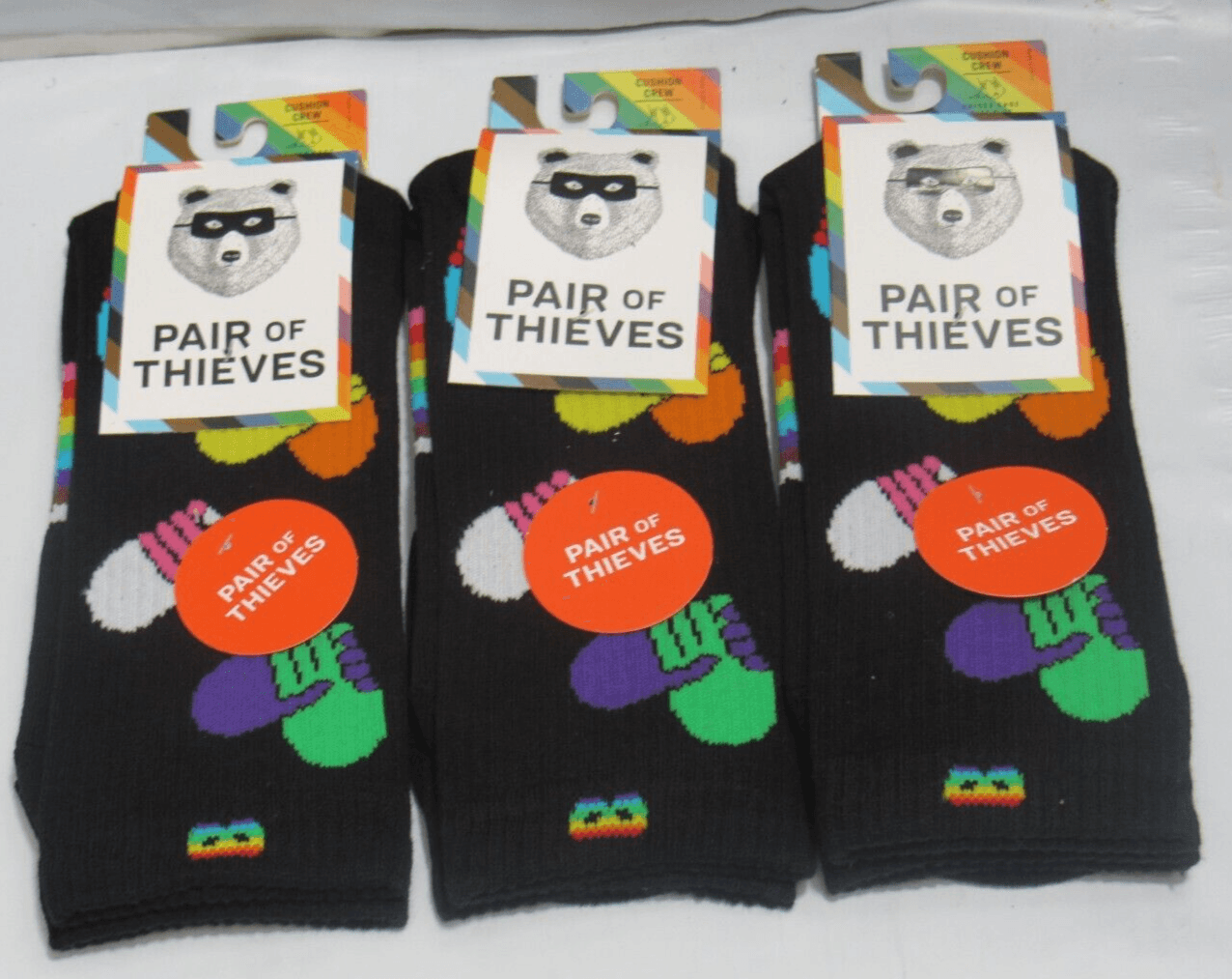 3 Pair of Thieves Crew " Trevor Project" Black Rainbow Pride Socks 6-12 (L38K)