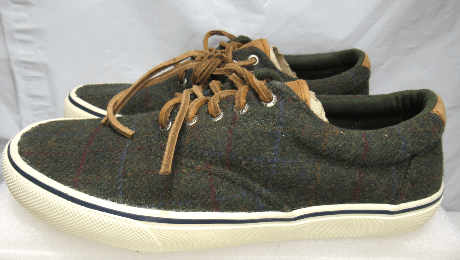 Sperry Striper II CVO Wool Plaid STS19812 Boat Shoes, Men's Size 8 Olive J69
