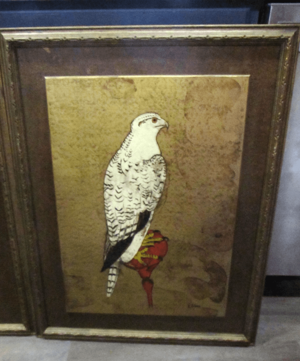 Vintage Artwork Gyrfalcon Falcon painting Artist Eliam Signed Framed 32.5"x25.5"