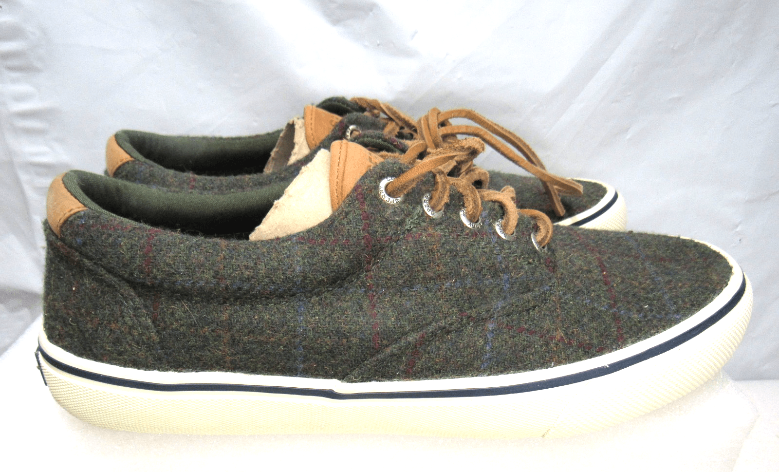 Sperry Striper II CVO Wool Plaid STS19812 Boat Shoes, Men's Size 8 Olive J69 - Thumbnail 5