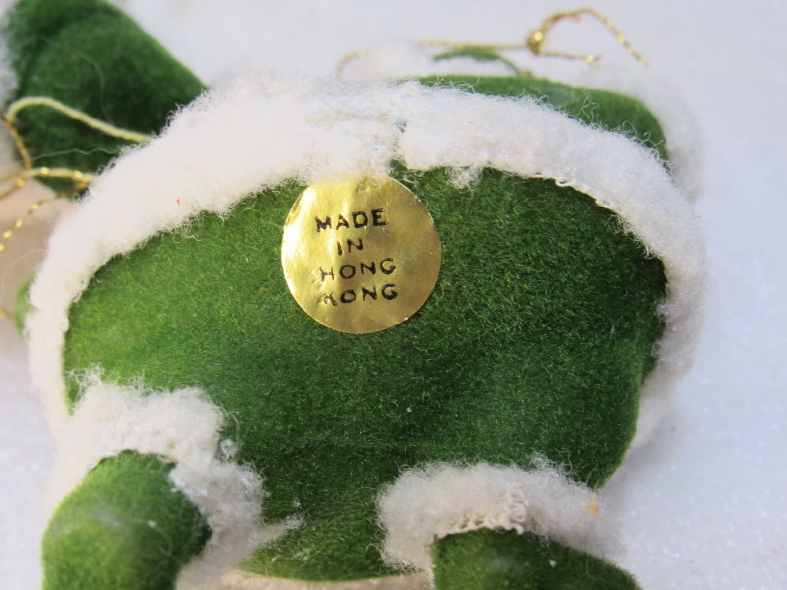 2 Vtg GREEN DANCING SANTA CLAUS Flocked Christmas Ornament Soft Plastic 4" D54JJ - Thumbnail 5