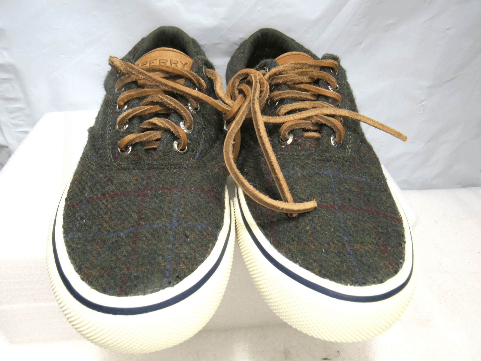 Sperry Striper II CVO Wool Plaid STS19812 Boat Shoes, Men's Size 8 Olive J69 - Thumbnail 3