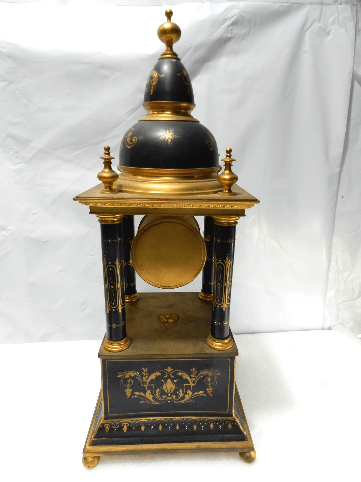 Vintage Royal Vienna Cobalt Porcelain Four-Column Portico Mantle Clock (F42JJ) - Thumbnail 6