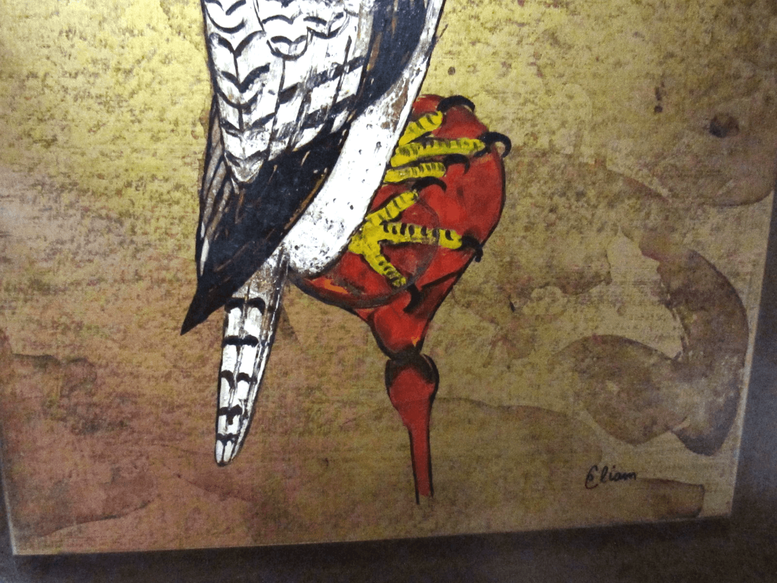 Vintage Artwork Gyrfalcon Falcon painting Artist Eliam Signed Framed 32.5"x25.5" - Thumbnail 5
