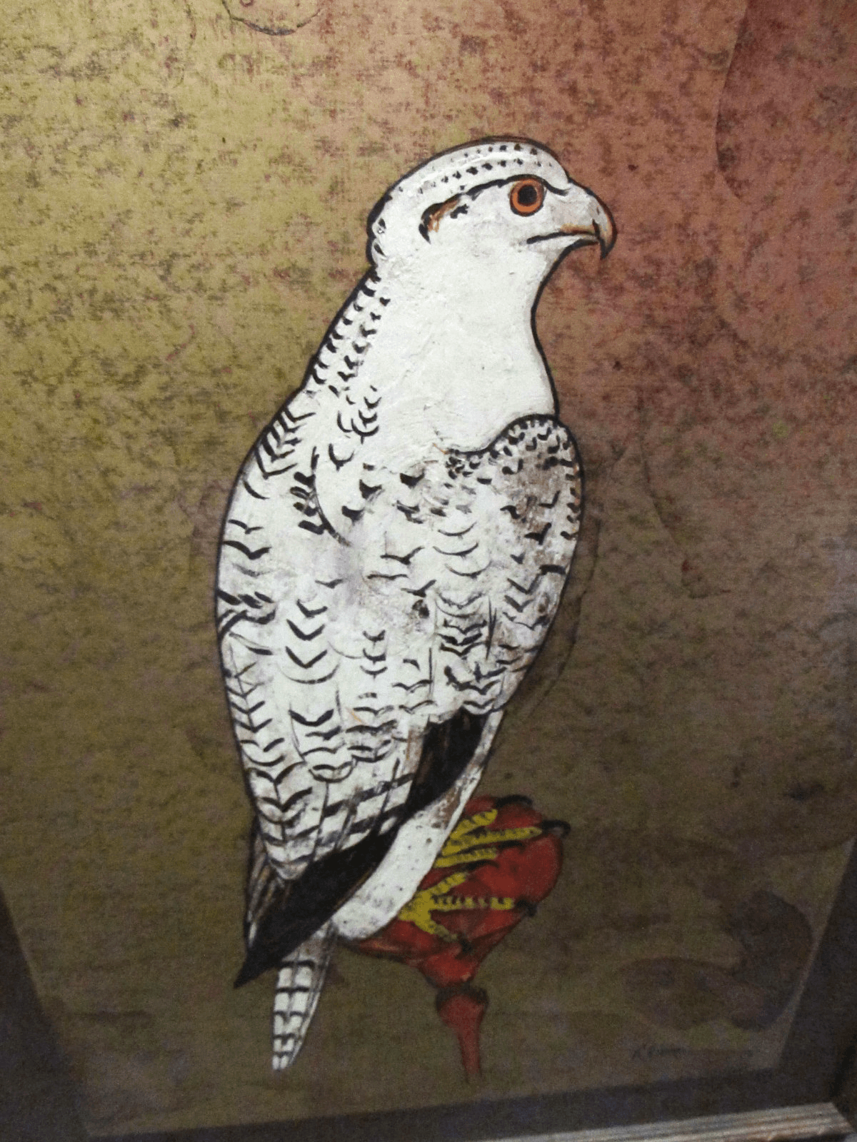 Vintage Artwork Gyrfalcon Falcon painting Artist Eliam Signed Framed 32.5"x25.5" - Thumbnail 2