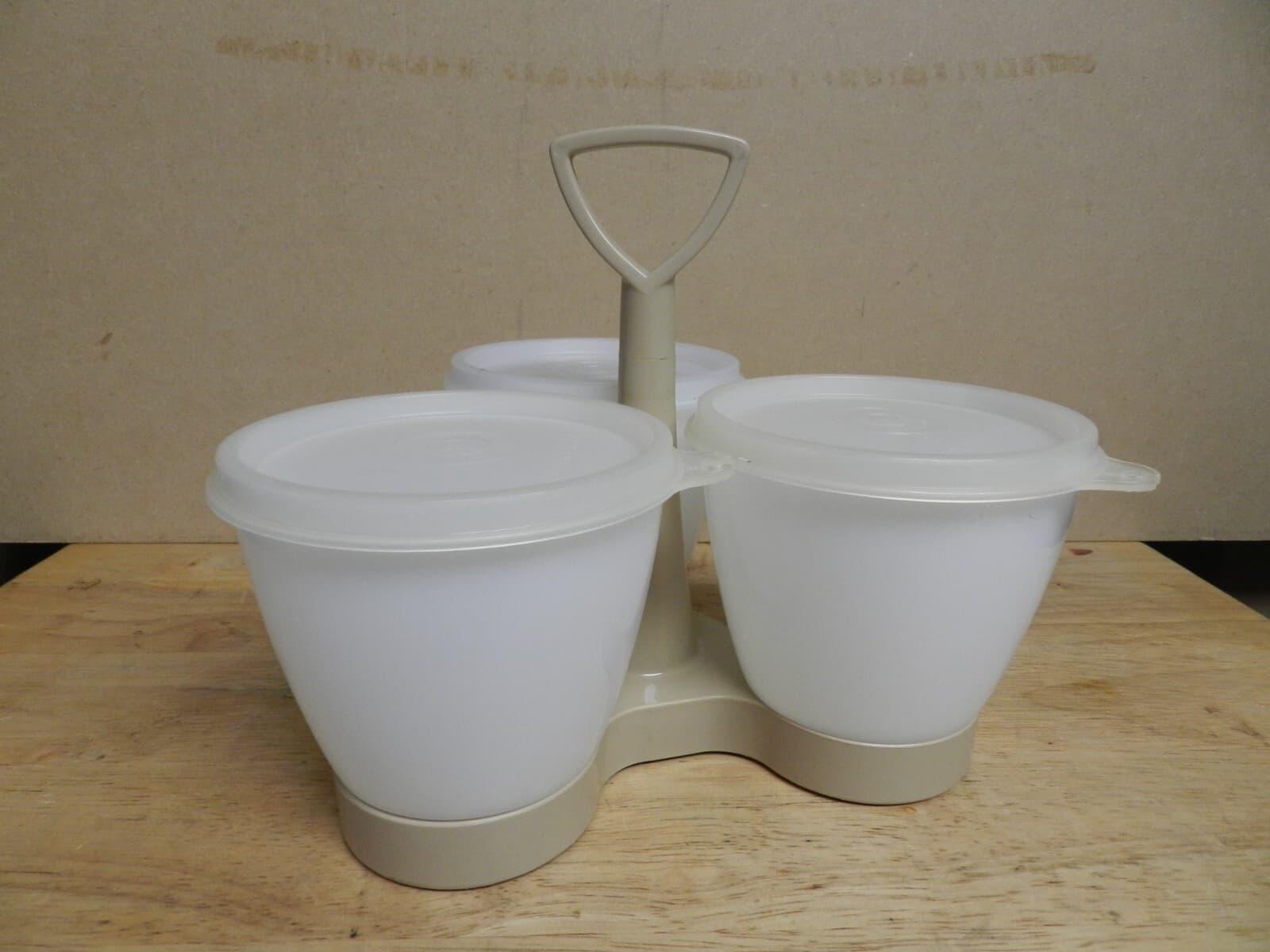 Vintage Tupperware Almond 757-1 Condiment Caddy Server W/ 3 Lids (K)