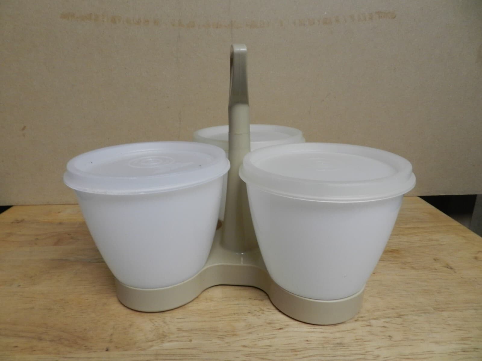 Vintage Tupperware Almond 757-1 Condiment Caddy Server W/ 3 Lids (K) - Thumbnail 2