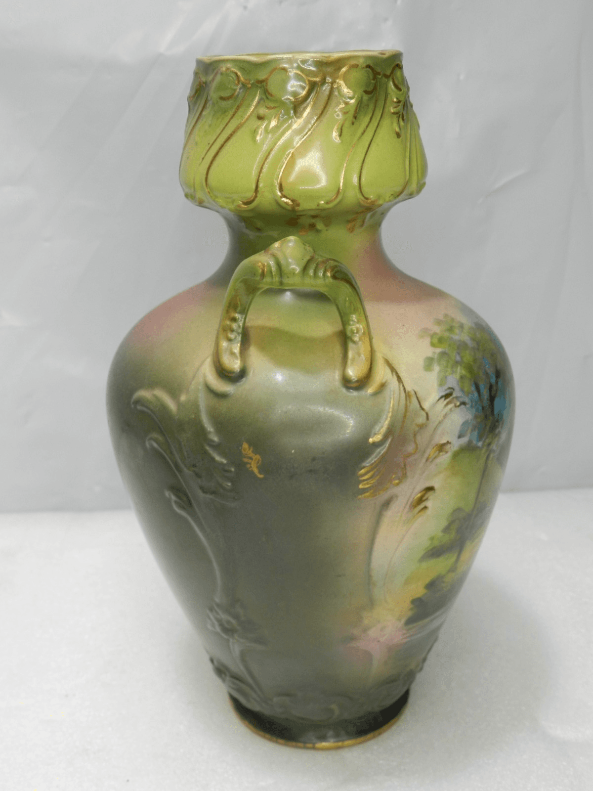 Vintage Royal Bonn 8" Cottage/Farm Scene Vase Germany Double Handle (F44JJ) - Thumbnail 5