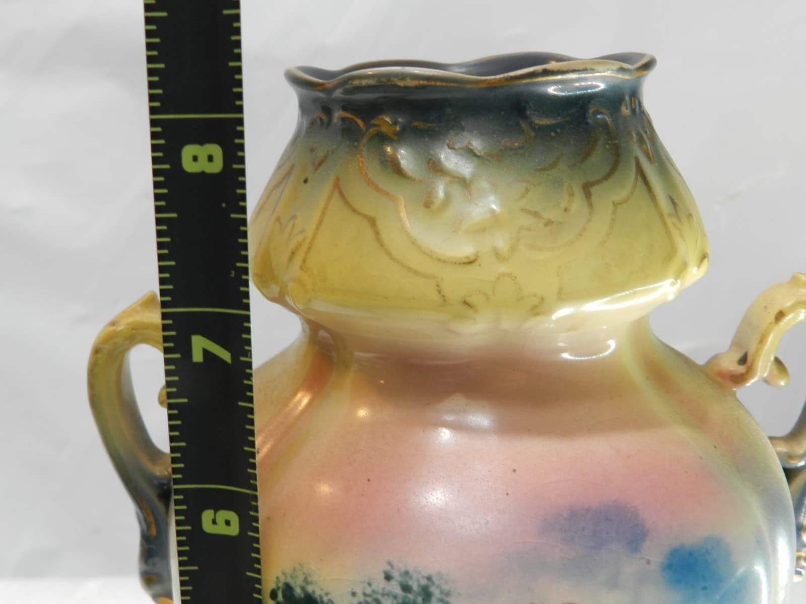 Vintage Royal Bonn 8" Castle Scene Vase Germany Double Handle (F43JJ) - Thumbnail 8