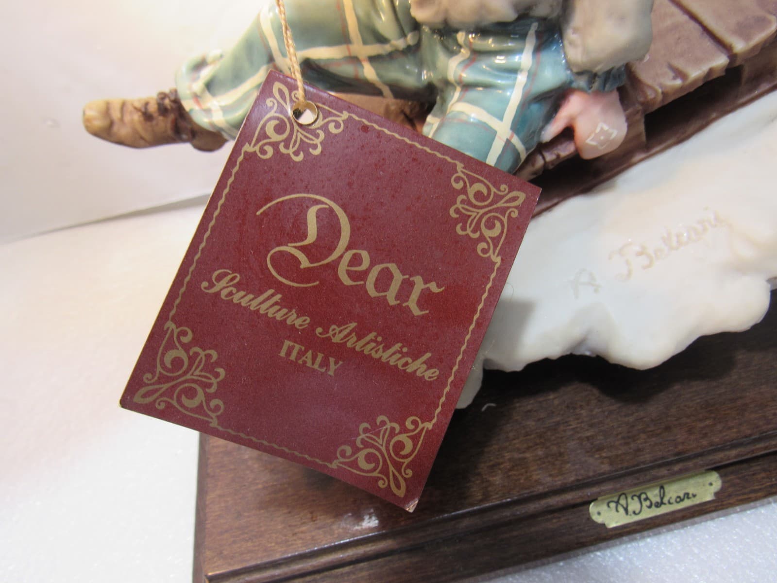 Vintage A. Belcari Boy and Girl Figurine Sledding Made in Italy 9.5" Tall (U7JJ - Thumbnail 4