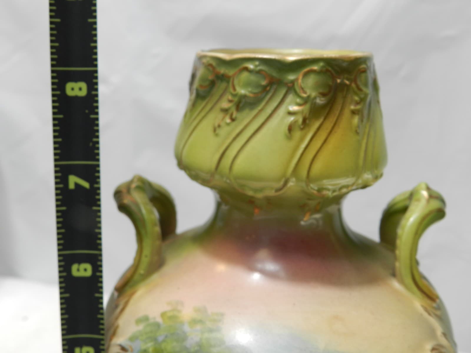 Vintage Royal Bonn 8" Cottage/Farm Scene Vase Germany Double Handle (F44JJ) - Thumbnail 8