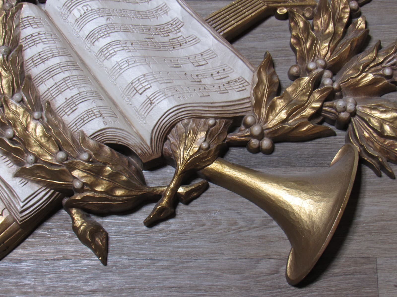 Lute Horn Wall Art Burwood 4386 USA Vintage 16" x 42" Plaque Leaves Berries P83J - Thumbnail 5