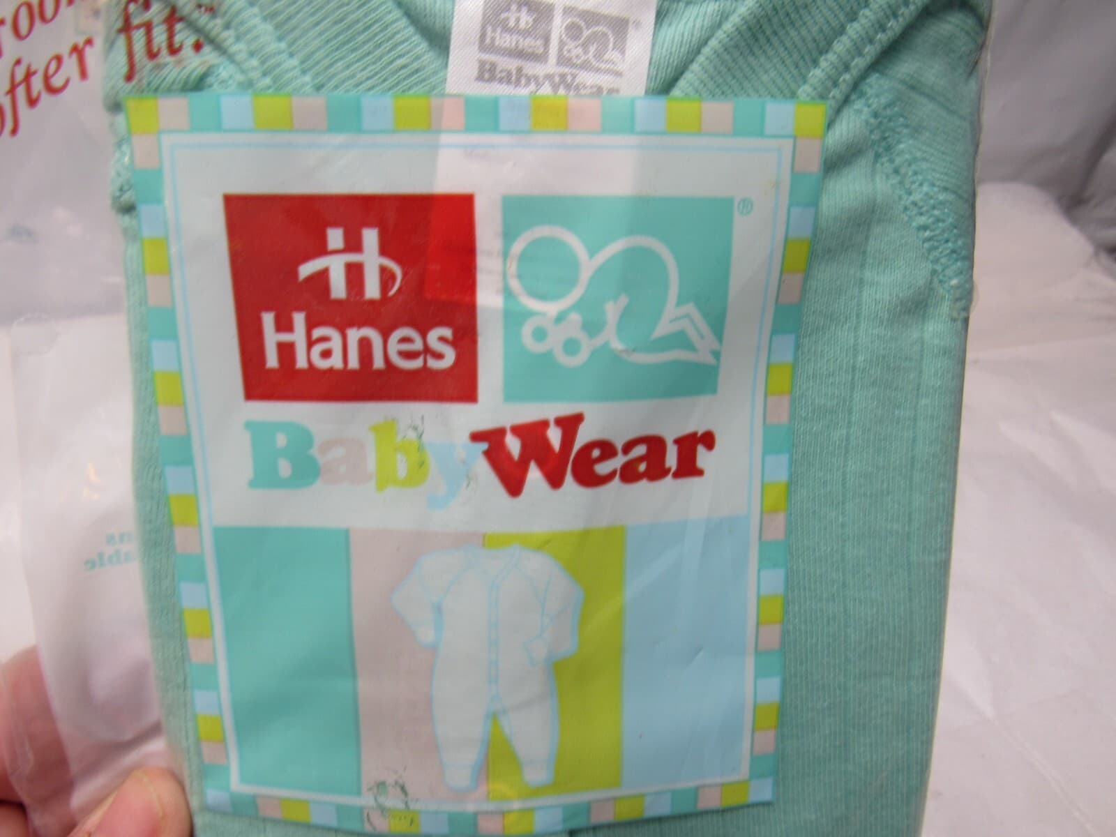 3 New Hanes Baby Wear Light Green Baby Infant Union Suit Sleeper 9 Month Med R88 - Thumbnail 3