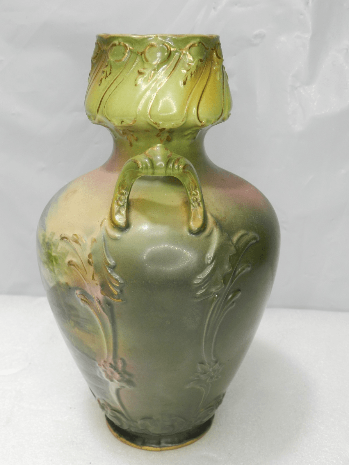 Vintage Royal Bonn 8" Cottage/Farm Scene Vase Germany Double Handle (F44JJ) - Thumbnail 3