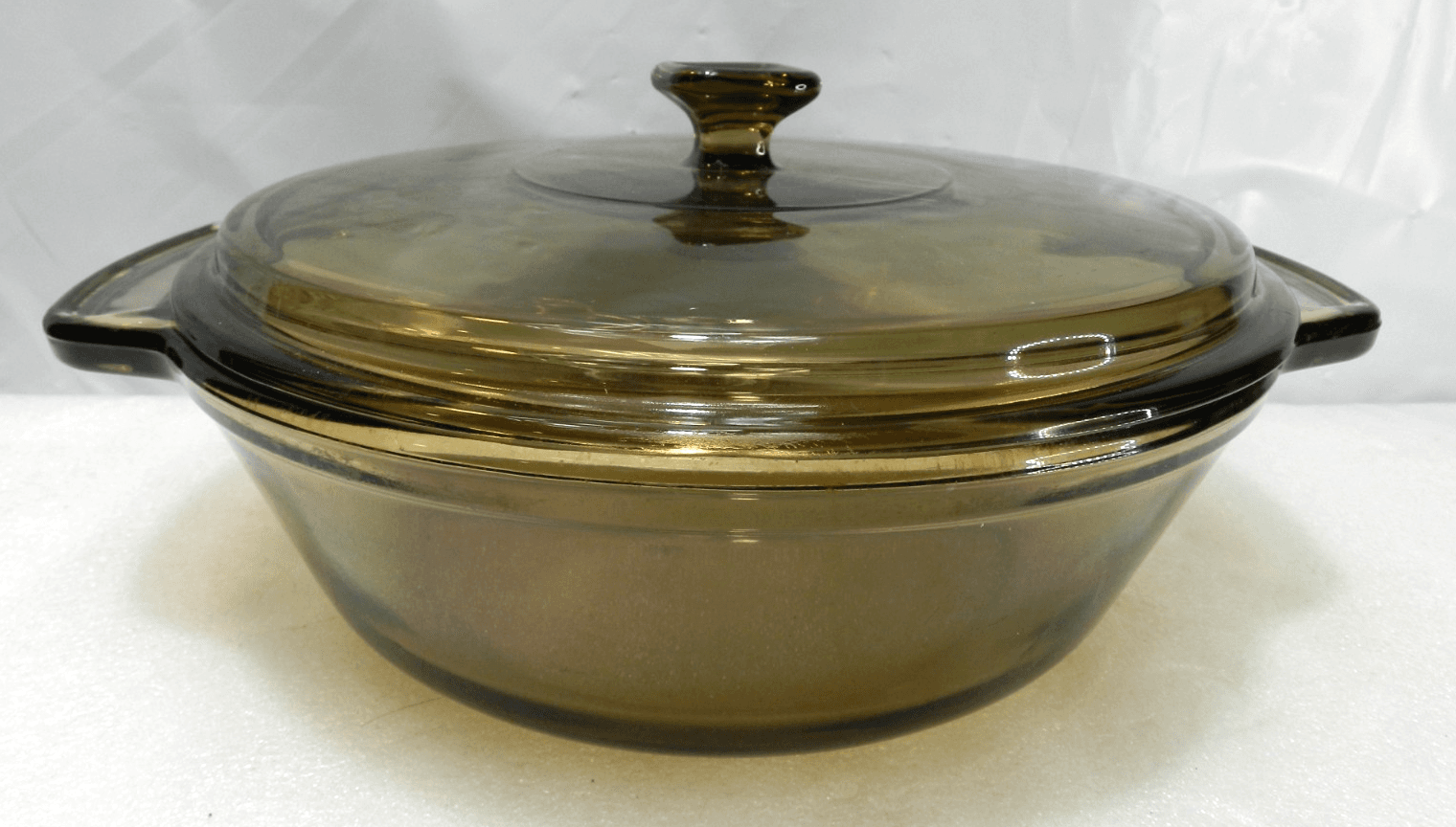Vintage Anchor Ovenware Amber 2 Qt Round Casserole #1038 w/ Lid (H16J)