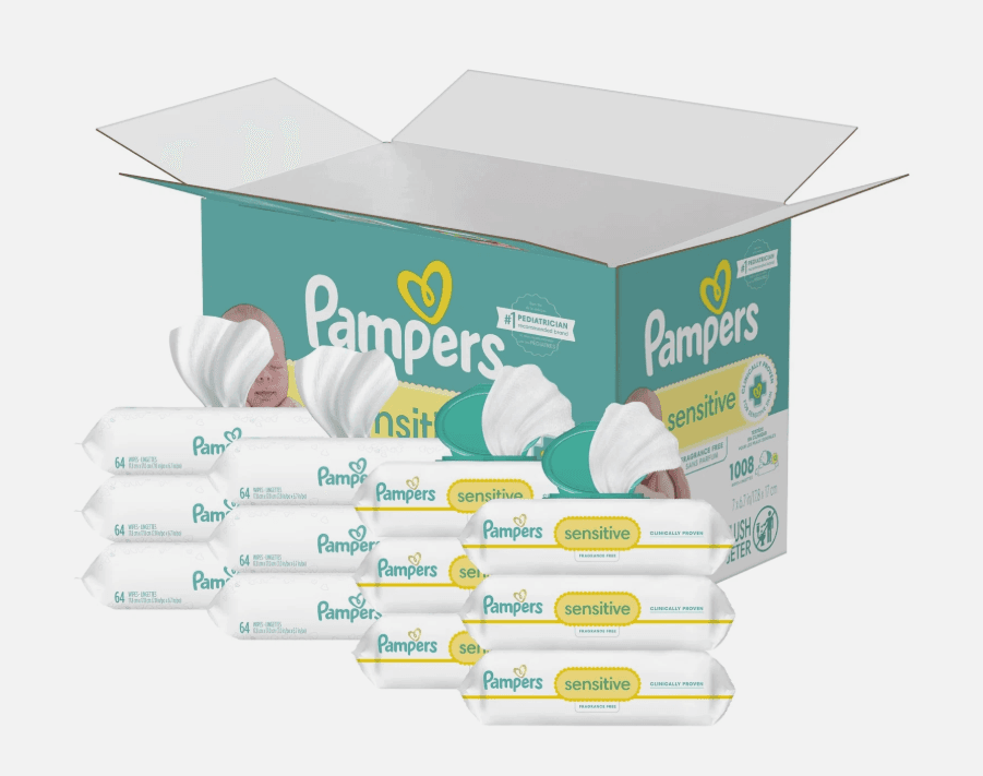 1008 Ct Pampers Sensitive Baby Wipes 8 Flip-Top Packs, 4 Refills Water Based X98