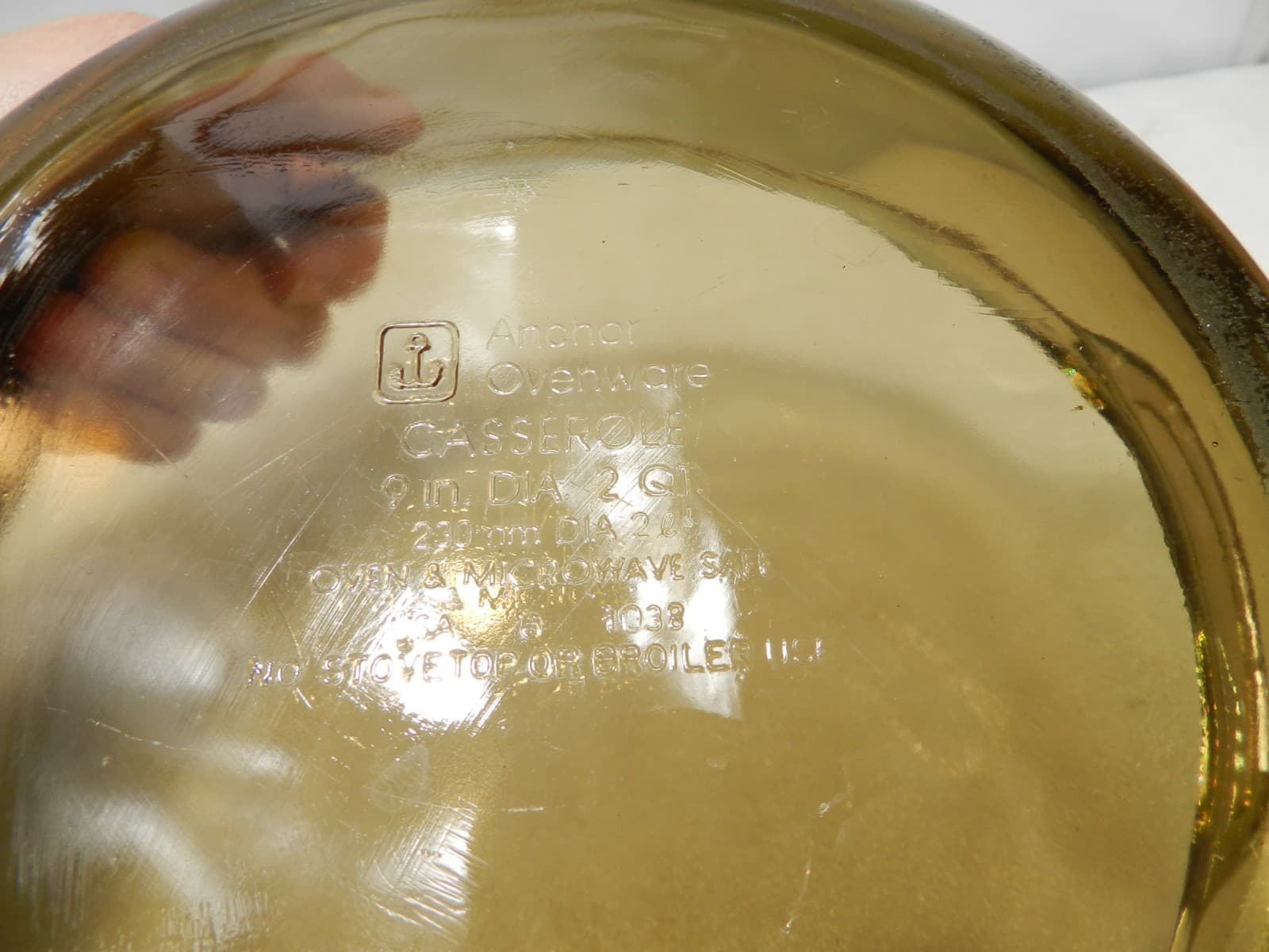Vintage Anchor Ovenware Amber 2 Qt Round Casserole #1038 w/ Lid (H16J) - Thumbnail 7