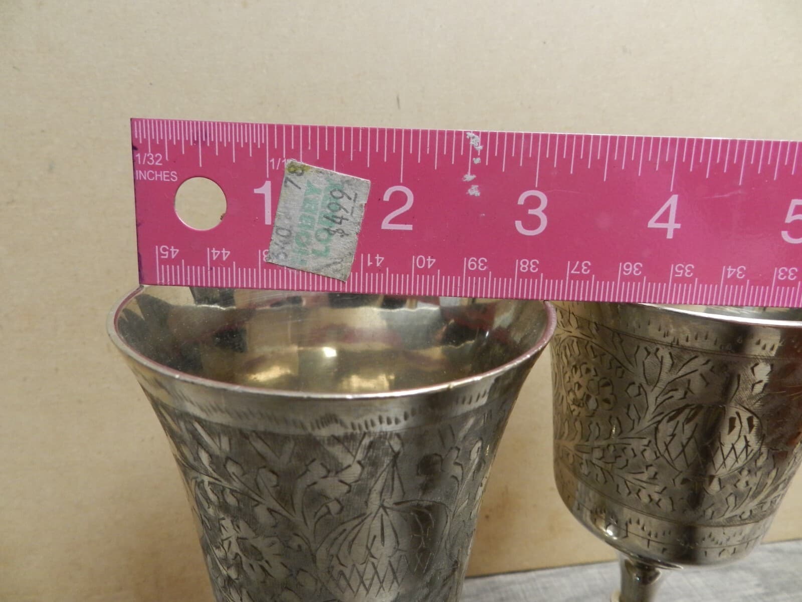 Set 6 Vintage ZY India World Gift Silver Plate Brass Wine Goblet K3 - Thumbnail 6