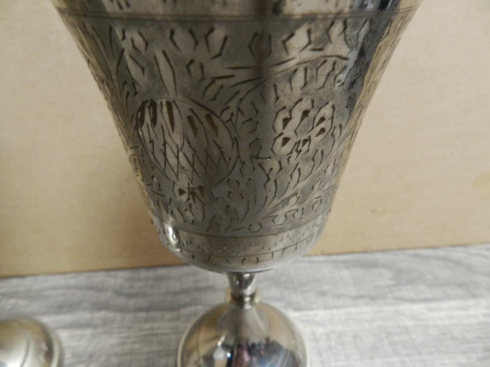 Set 6 Vintage ZY India World Gift Silver Plate Brass Wine Goblet K3 - Thumbnail 2