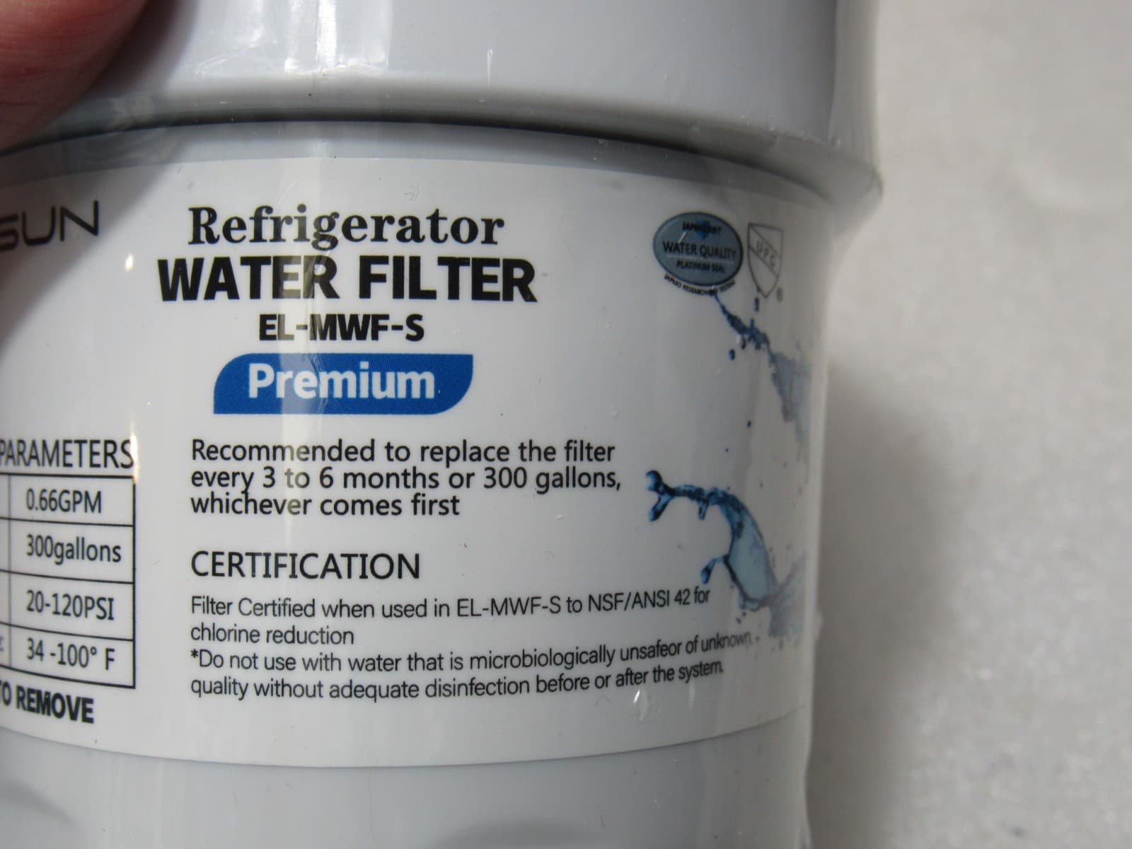3 Elasun Refrigerator Water Filter Replacements EL-MWF-S Fits GE MWF 200Gal F65J - Thumbnail 5