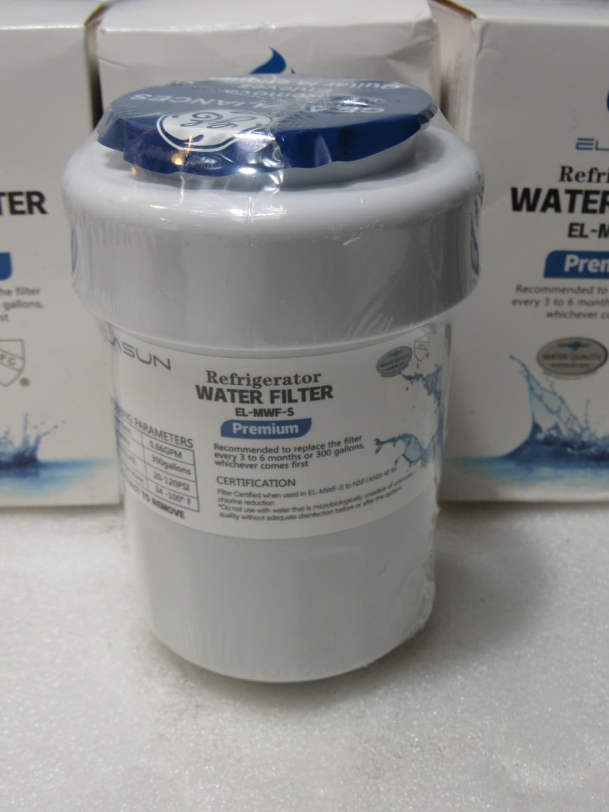 3 Elasun Refrigerator Water Filter Replacements EL-MWF-S Fits GE MWF 200Gal F65J - Thumbnail 2