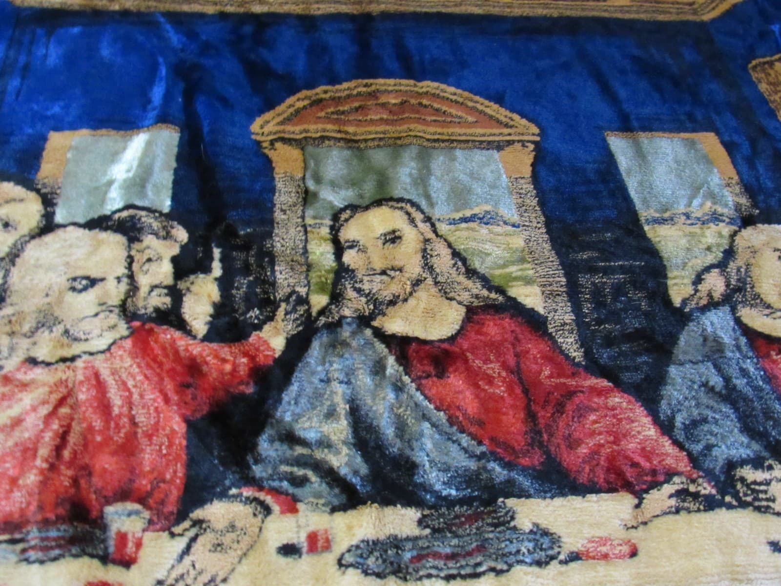 Vintage Da Vinci's Last Supper Velvet Tapestry Fringe Wall Hanging 48”X 72” F66J - Thumbnail 12